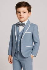 Boys Textured Piping Suit Sky